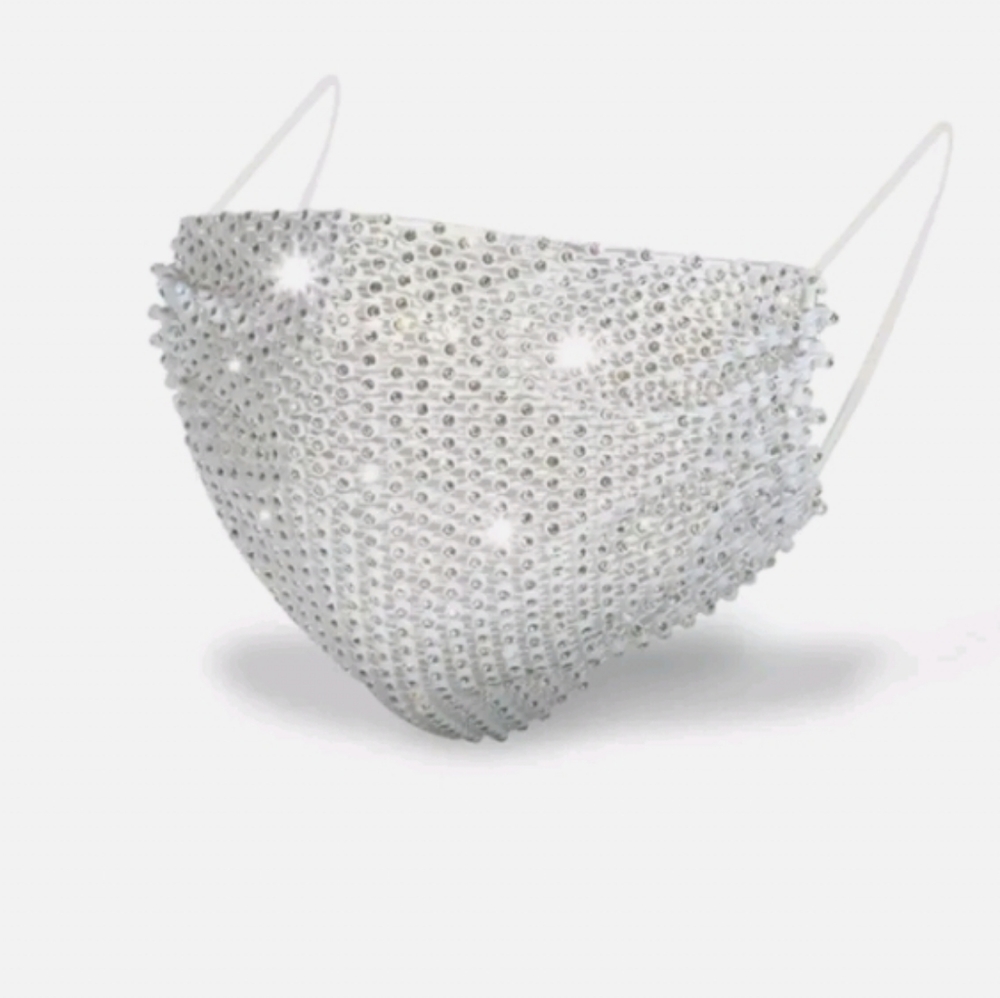 White Glitter Glamour Rhinestone Face Mask Protective Covering